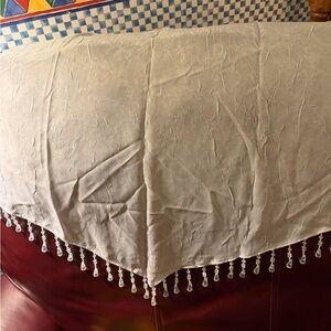 Like new 3 beaded fringe valances for a window in a very light sage green